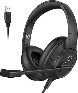 Wired Over-Ear USB Headset with Microphone and Controls