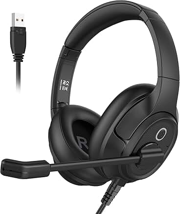 Wired Over-Ear USB Headset with Microphone and Controls