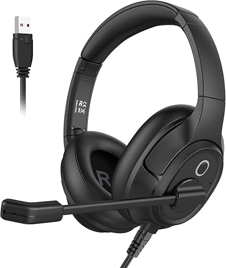 Wired Over-Ear USB Headset with Microphone and Controls