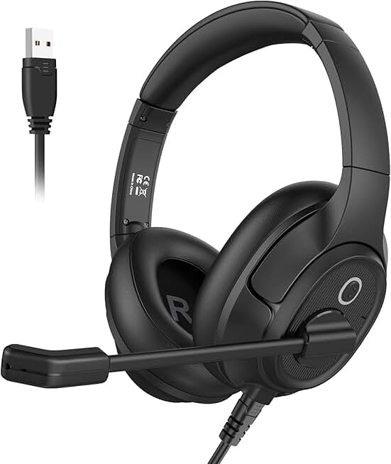 Wired Over-Ear USB Headset with Microphone and Controls