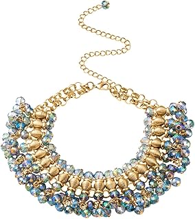 Blue, Purple, Champagne, or Peacock Bib Choker Necklace for Women