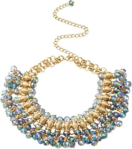 Blue, Purple, Champagne, or Peacock Bib Choker Necklace for Women