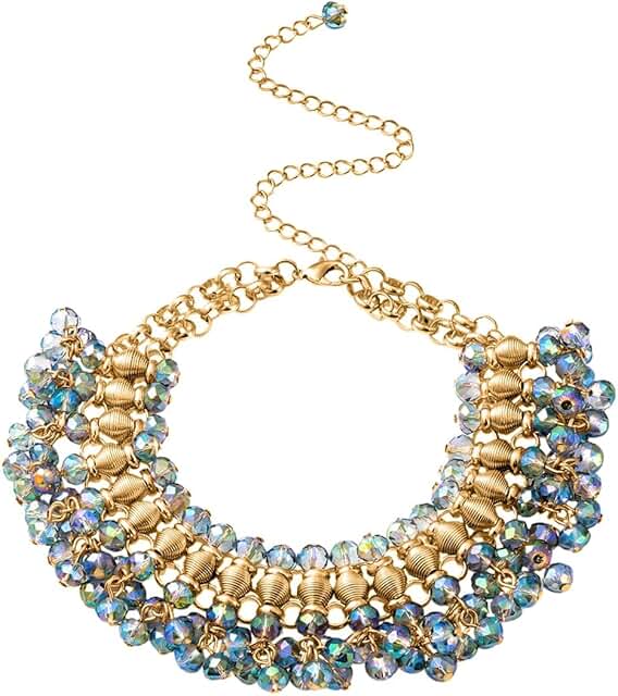 Blue, Purple, Champagne, or Peacock Bib Choker Necklace for Women