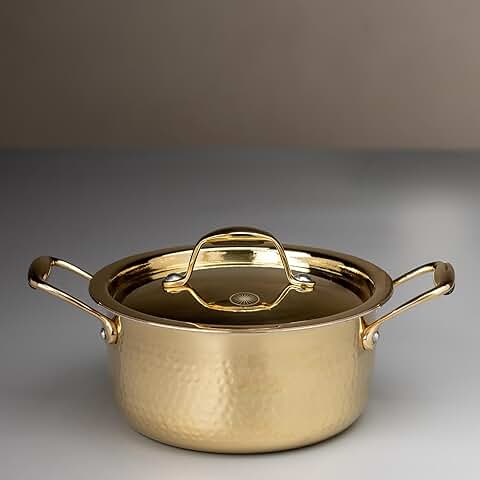 1-Liter Brass Cooking Pot with Lid