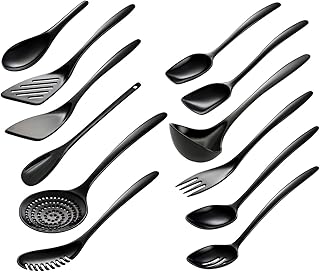 Set of 12 Black Melamine Cooking Utensils