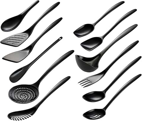 Set of 12 Black Melamine Cooking Utensils