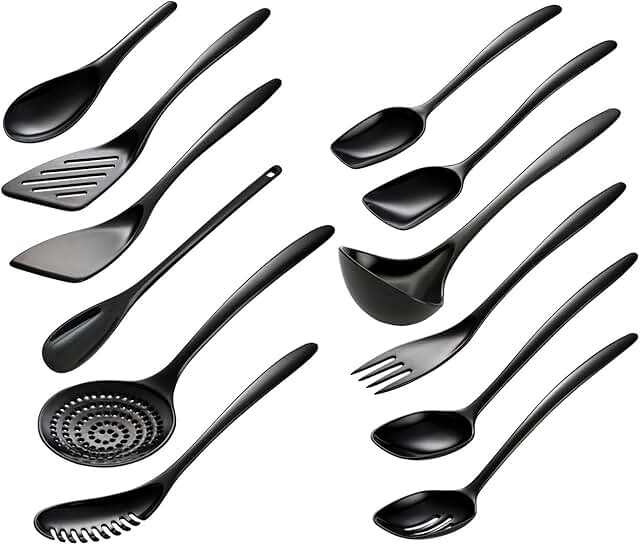 Set of 12 Black Melamine Cooking Utensils