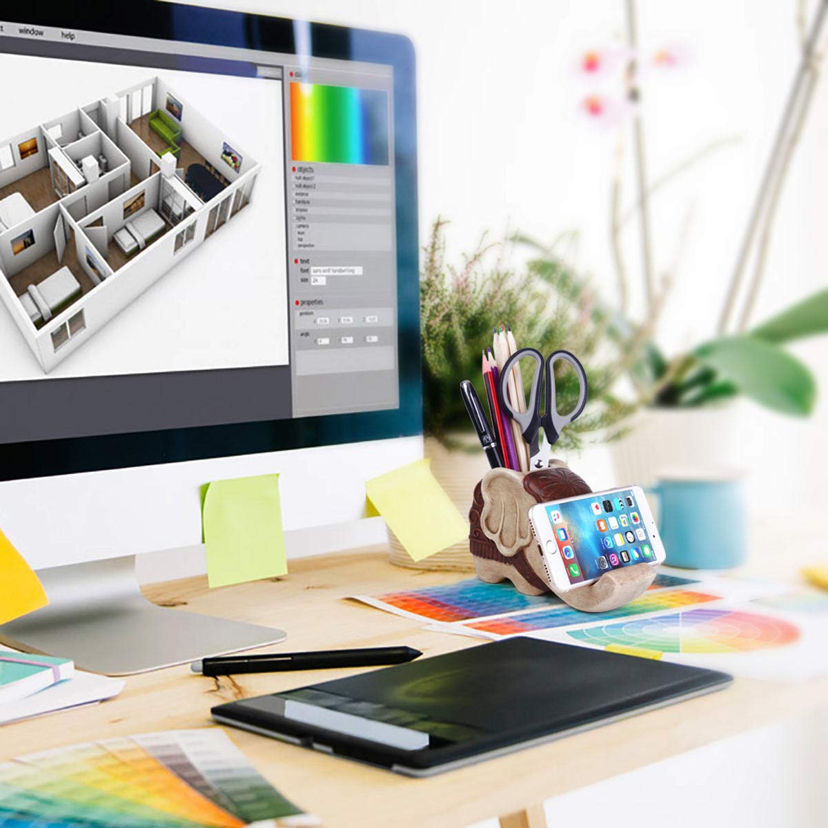 Elephant-Shaped Pen and Phone Holder for Desk