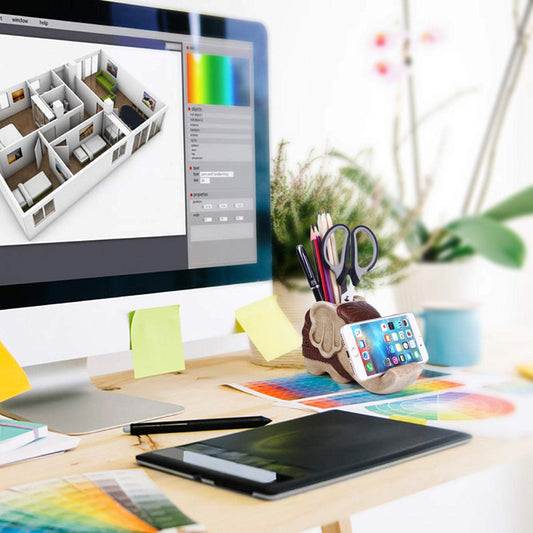 Elephant-Shaped Pen and Phone Holder for Desk