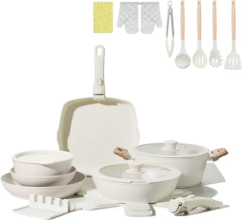 25-Piece Nonstick Ceramic Cookware Set with Removable Handles