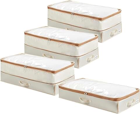 Foldable Under Bed Storage Bin, 32x16x11.4 Inches, Beige (4 Pack)