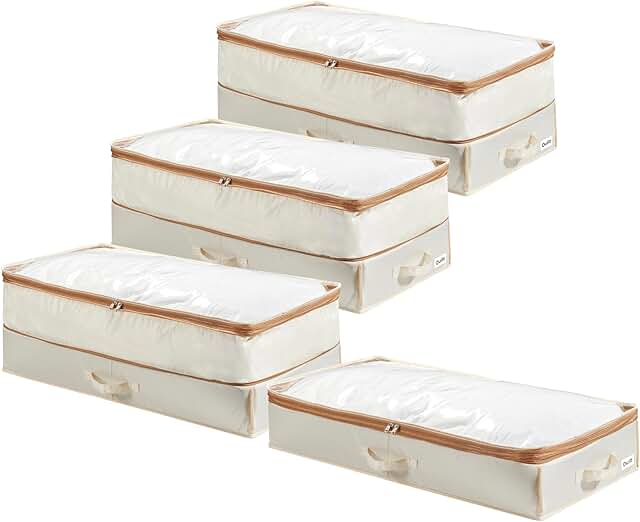 Foldable Under Bed Storage Bin, 32x16x11.4 Inches, Beige (4 Pack)