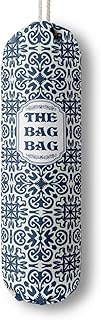 Blue fabric wall-mounted bag holder and organizer