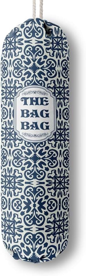 Blue fabric wall-mounted bag holder and organizer