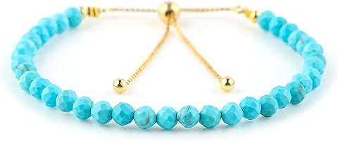Blue Turquoise Beaded Bracelet, Handmade, 10 Inch