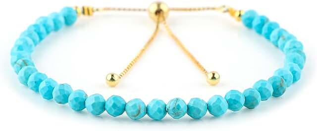 Blue Turquoise Beaded Bracelet, Handmade, 10 Inch