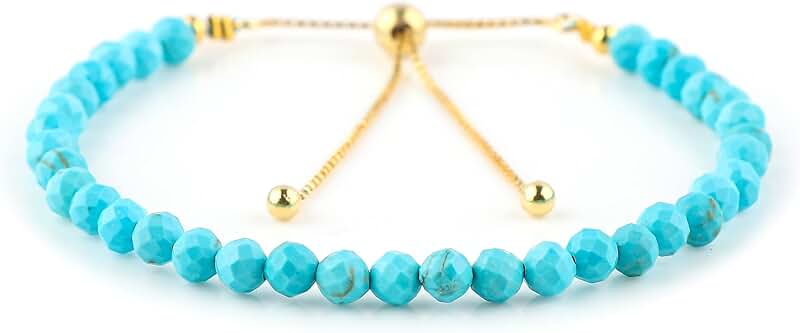 Blue Turquoise Beaded Bracelet, Handmade, 10 Inch