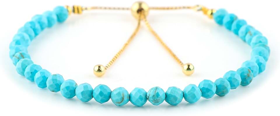 Blue Turquoise Beaded Bracelet, Handmade, 10 Inch
