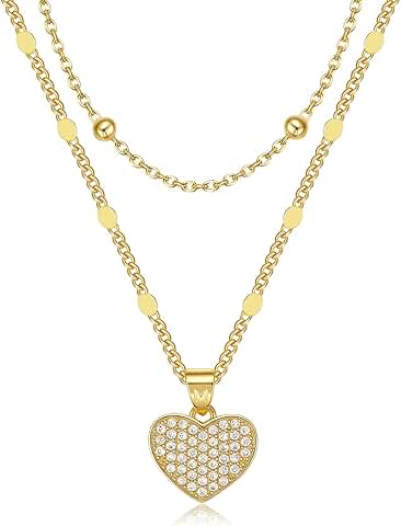 Gold Plated Heart Necklace Set with Zirconia for Women