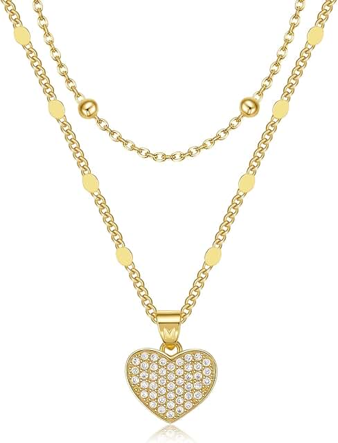 Gold Plated Heart Necklace Set with Zirconia for Women