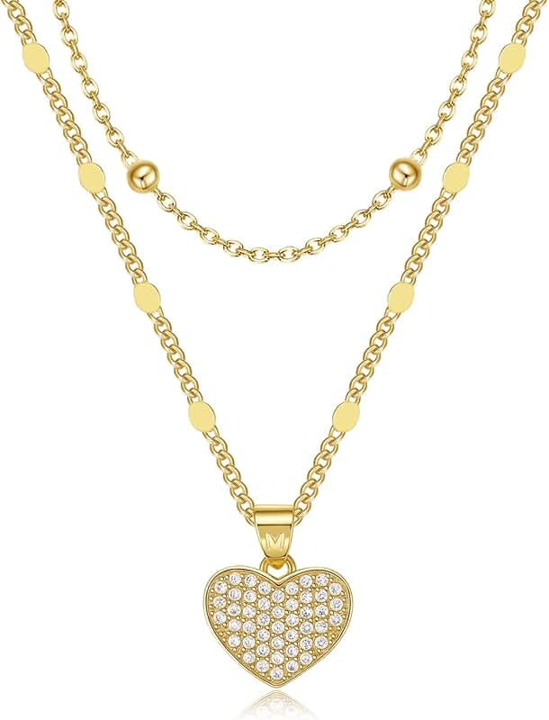 Gold Plated Heart Necklace Set with Zirconia for Women