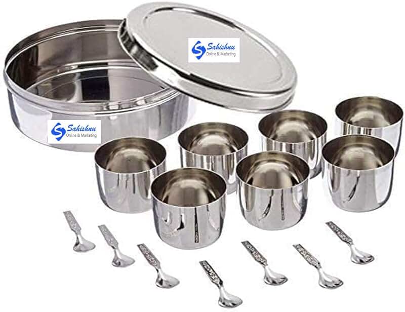 Silver Indian Stainless Steel Spice Box with 7 Cups