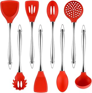 8-Piece Red Silicone Kitchen Utensil Set