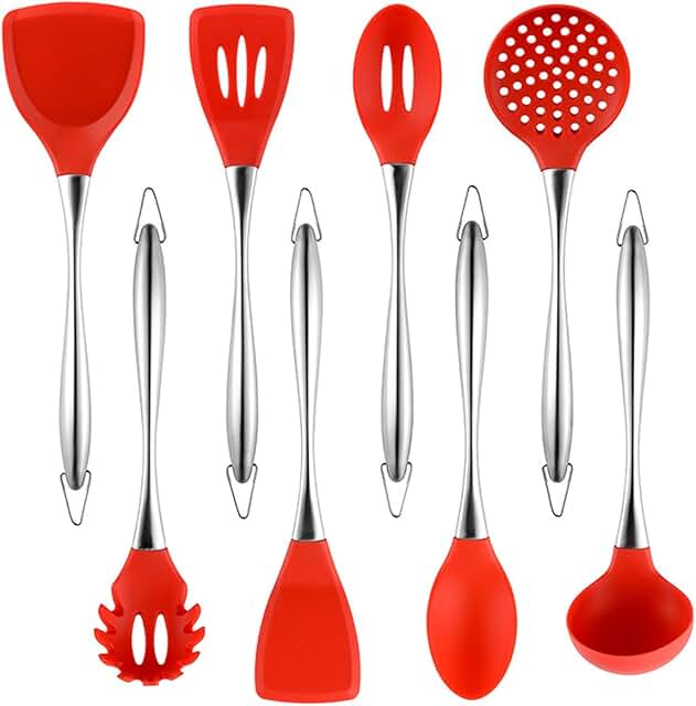 8-Piece Red Silicone Kitchen Utensil Set