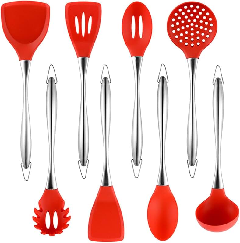 8-Piece Red Silicone Kitchen Utensil Set