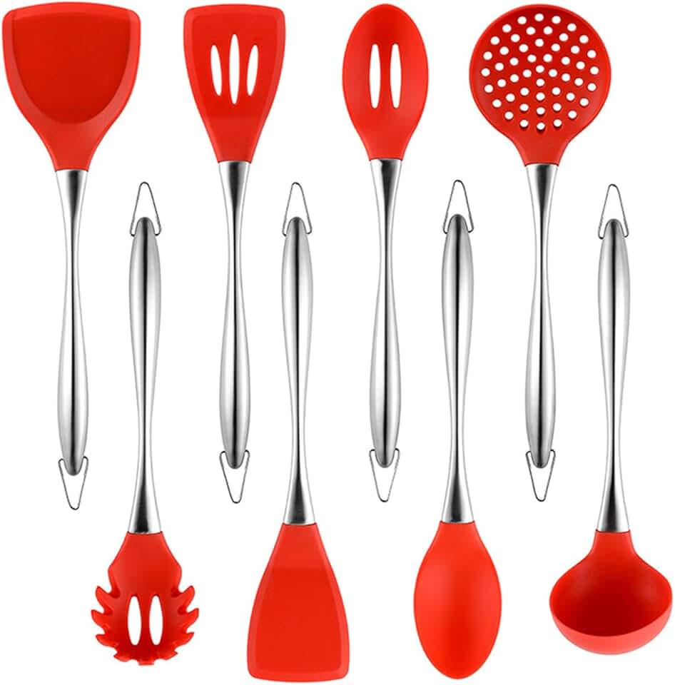 8-Piece Red Silicone Kitchen Utensil Set
