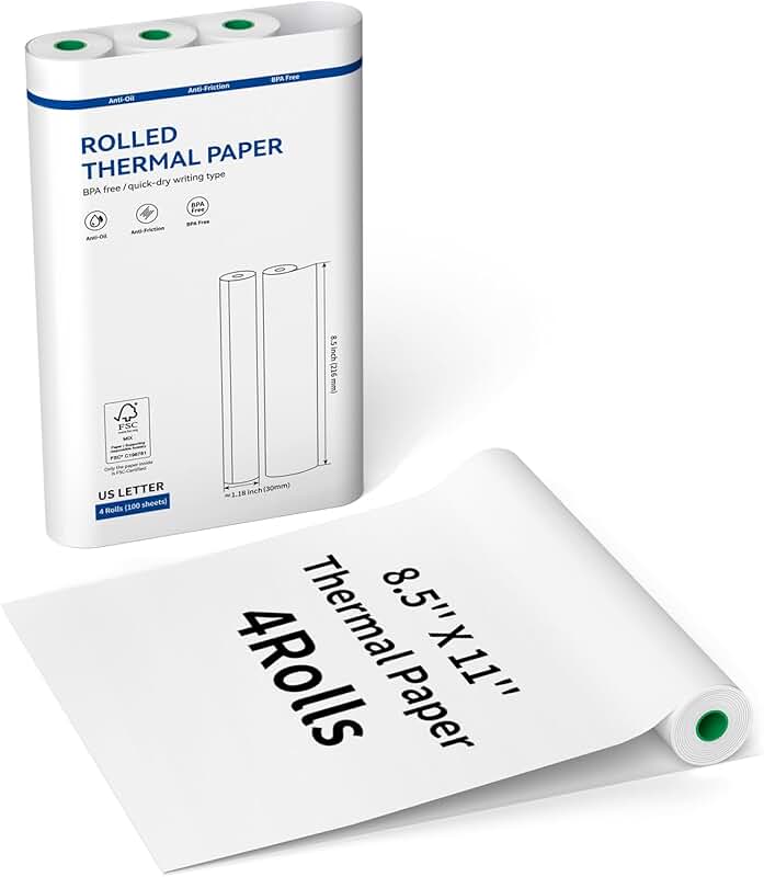 Thermal Printer Paper 8.5"x11" US Letter, 4 Rolls