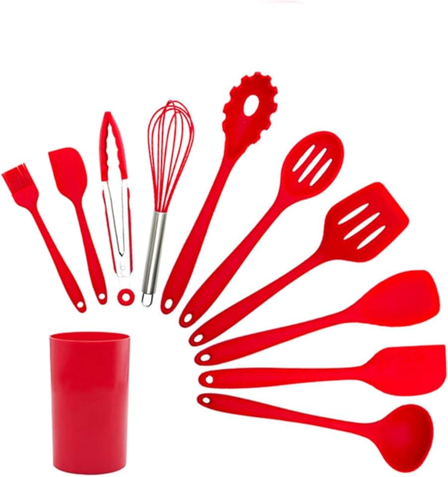 Silicone Kitchen Utensil Set with Stainless Steel Handles