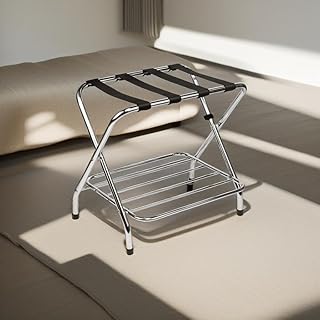 Double-tier chrome luggage rack for guest rooms