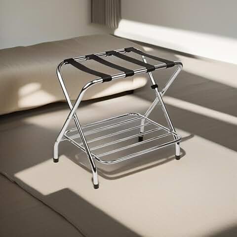 Double-tier chrome luggage rack for guest rooms