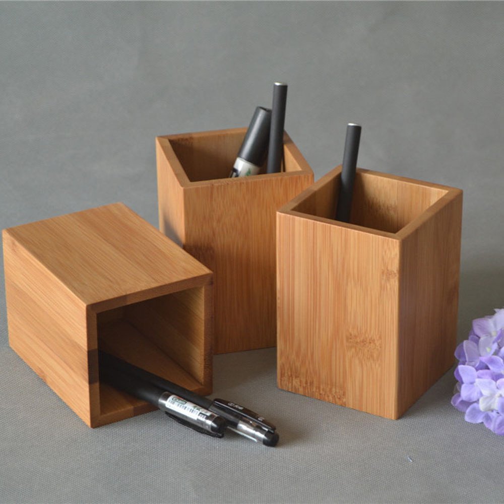 Bamboo Wood Desk Pen and Pencil Holder Organizer