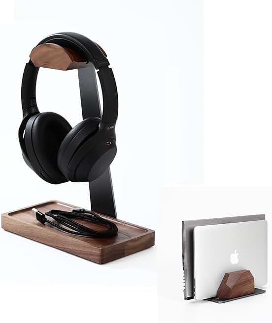 Walnut Headphone and Laptop Stand