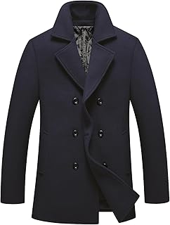 Men's Slim Fit Winter Pea Coat with Wool Blend