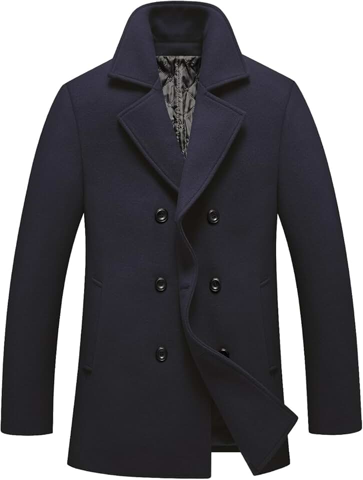 Men's Slim Fit Winter Pea Coat with Wool Blend