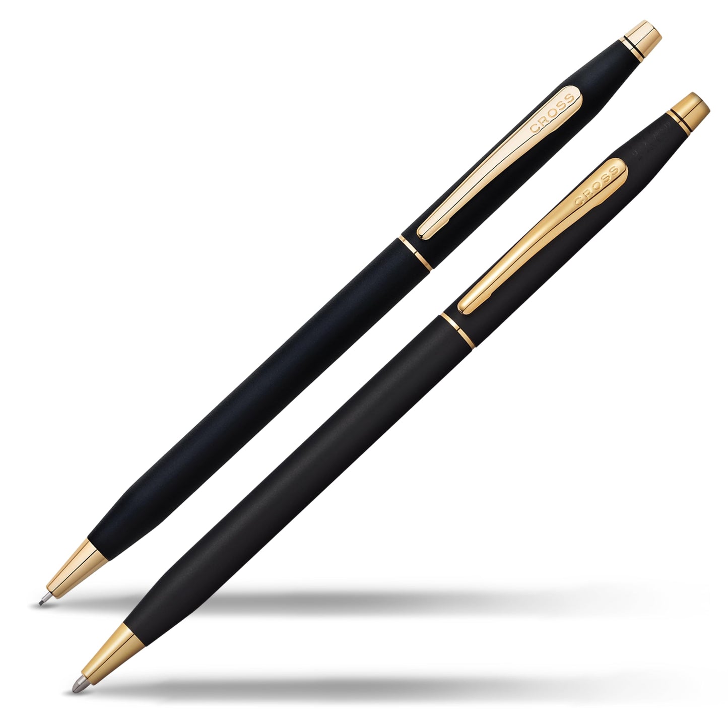 Black ballpoint pen and 0.7mm pencil set with gold accents