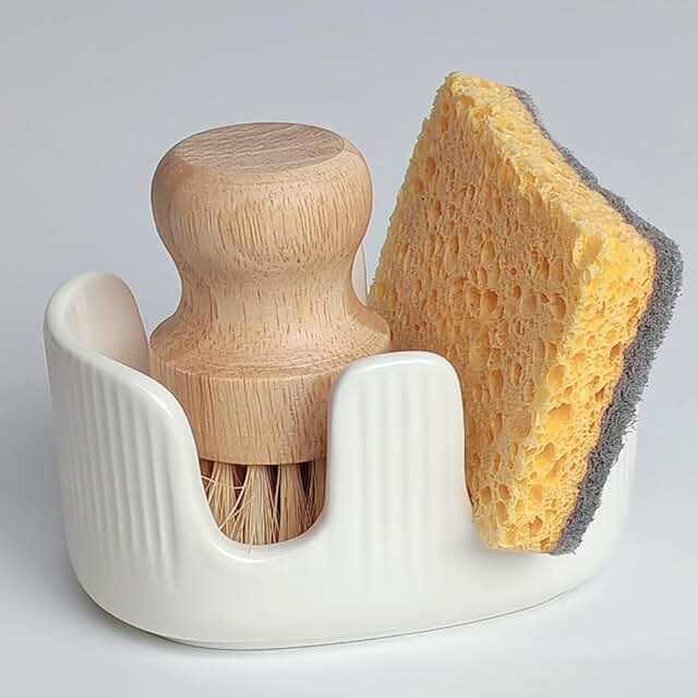 Two-Slot Ceramic Sponge Holder for Kitchen Sink