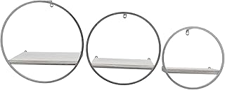 Set of 3 round metal and wood wall shelves
