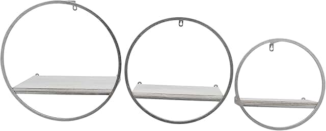 Set of 3 round metal and wood wall shelves