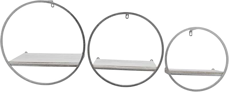 Set of 3 round metal and wood wall shelves