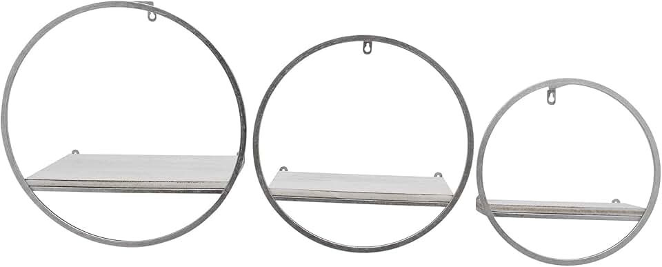 Set of 3 round metal and wood wall shelves