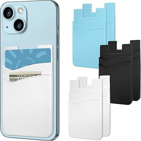 6-Pack Silicone Phone Card Holders in White, Sky Blue, Black