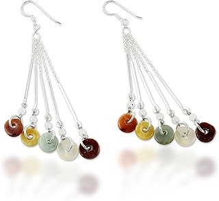 Handmade Jade Quartz Waterfall Earrings with Silver Beads