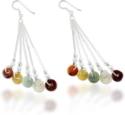 Handmade Jade Quartz Waterfall Earrings with Silver Beads