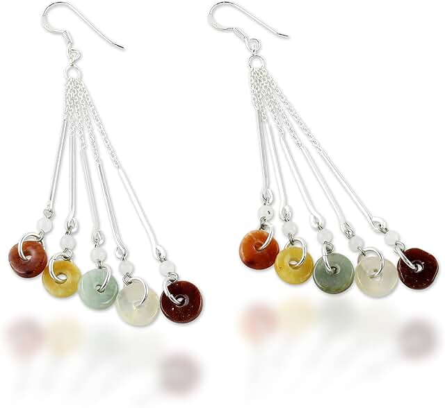 Handmade Jade Quartz Waterfall Earrings with Silver Beads