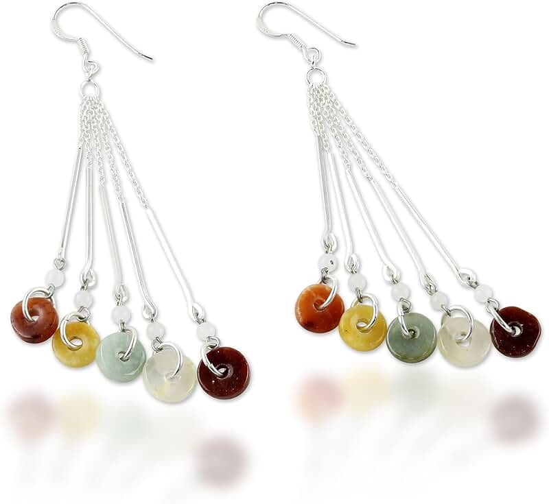 Handmade Jade Quartz Waterfall Earrings with Silver Beads