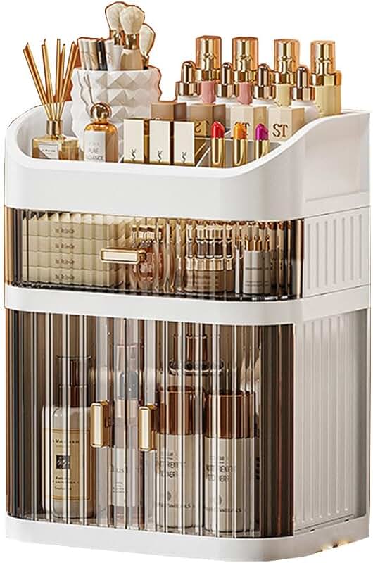 Sliding Door Makeup Storage Organizer with Drawer